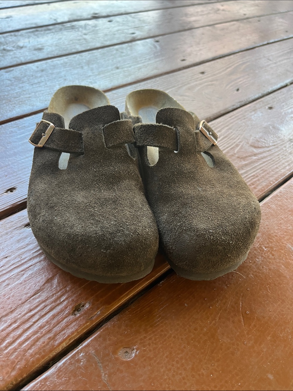 Birkenstock Suede Slip-On Clogs in Brown